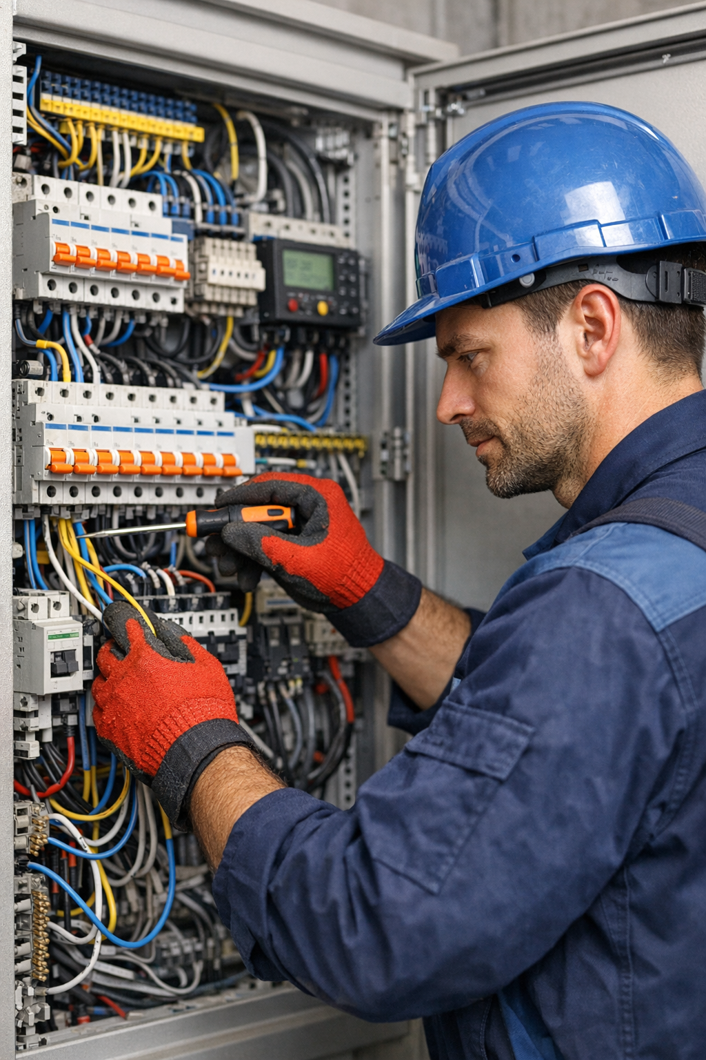 Rozdzielnica elektryczna Poznań – elektryk przy tablicy rozdzielczej